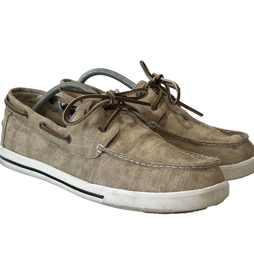 LL BEAN Sunwashed Canvas Sneakers 2 Eye Lace Boat Shoes Tan Men's 10